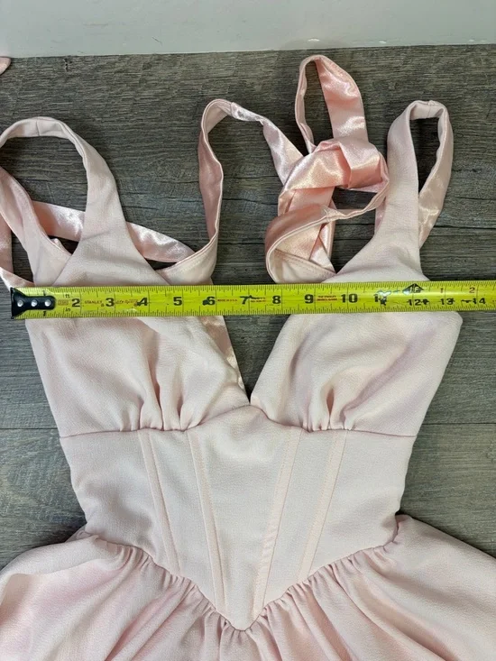 Lucy in the Sky Blush Pink Satin Wrap Corset Dress | Open Back Tie | XS - Picture 8 of 12